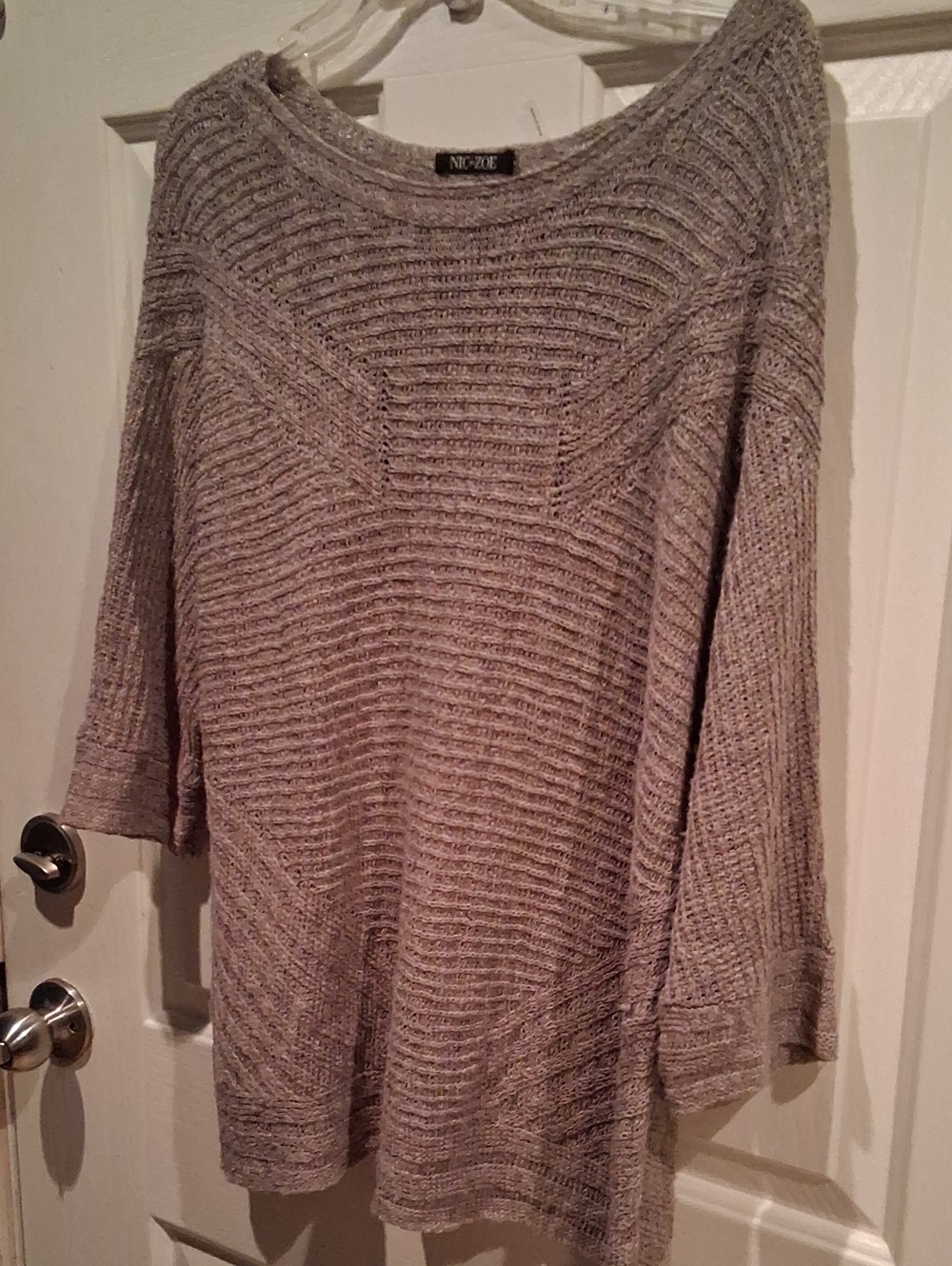NIC+ZOE Grey 🪞 Ribbed Off-Shoulder Sweater👕